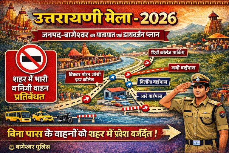 उत्तरायणी मेला 2026 के दृष्टिगत जनपद-बागेश्वर का यातायात/ डायवर्जन प्लान