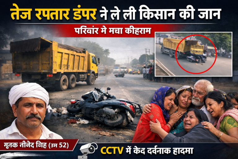 तेज रफ़्तार डंपर की टक्कर में स्कूटी सवार की मौत…