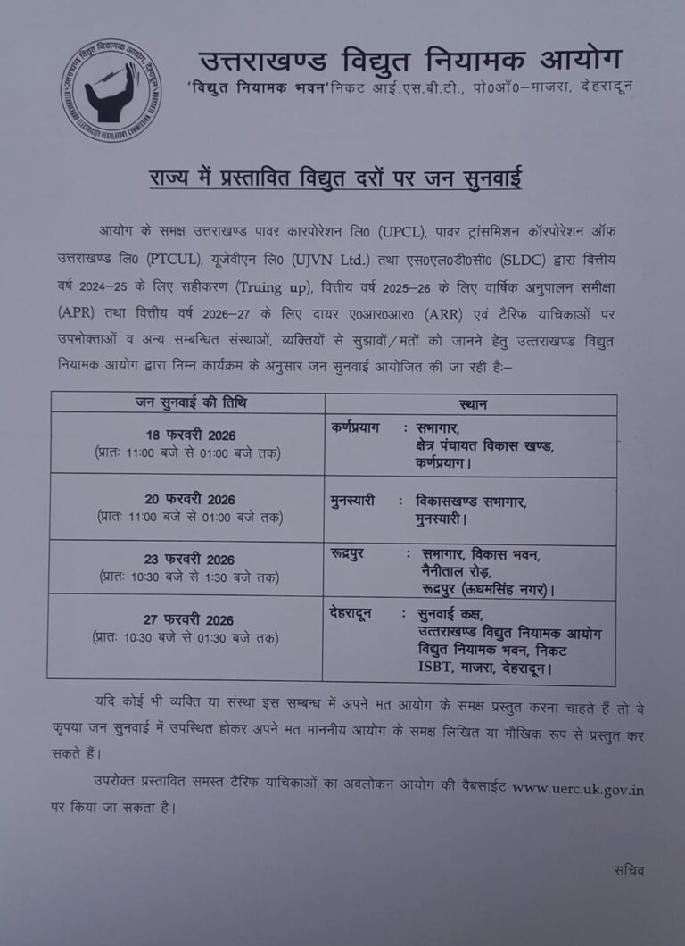 राज्य में प्रस्तावित विद्युत दरों पर जन सुनवाई – आमजन से सहभागिता की अपील…