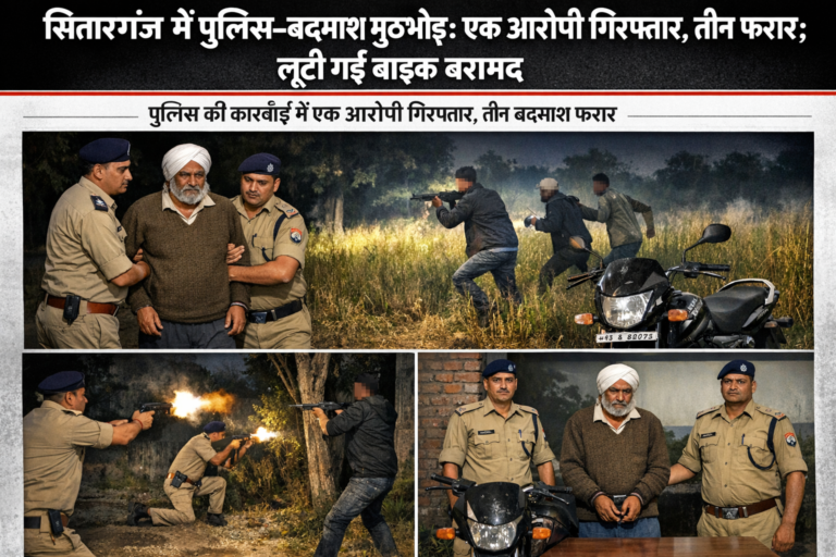 सितारगंज में पुलिस–बदमाश मुठभेड़: एक आरोपी गिरफ्तार, तीन फरार; लूटी गई बाइक बरामद…