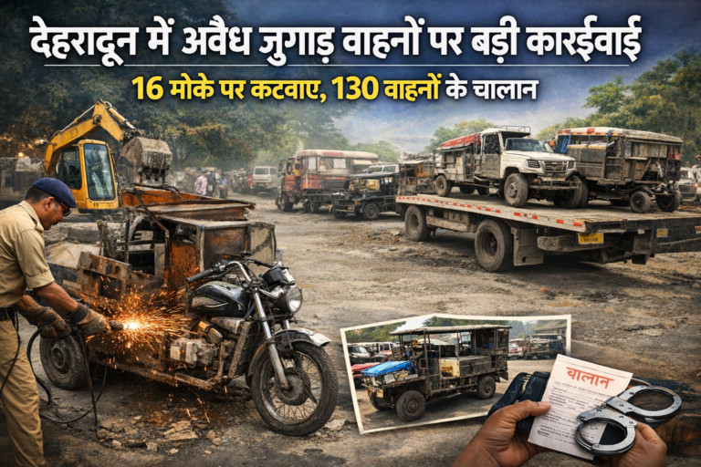 देहरादून में अवैध जुगाड़ वाहनों पर बड़ी कार्रवाई, 16 मौके पर कटवाए, 130 वाहनों के चालान