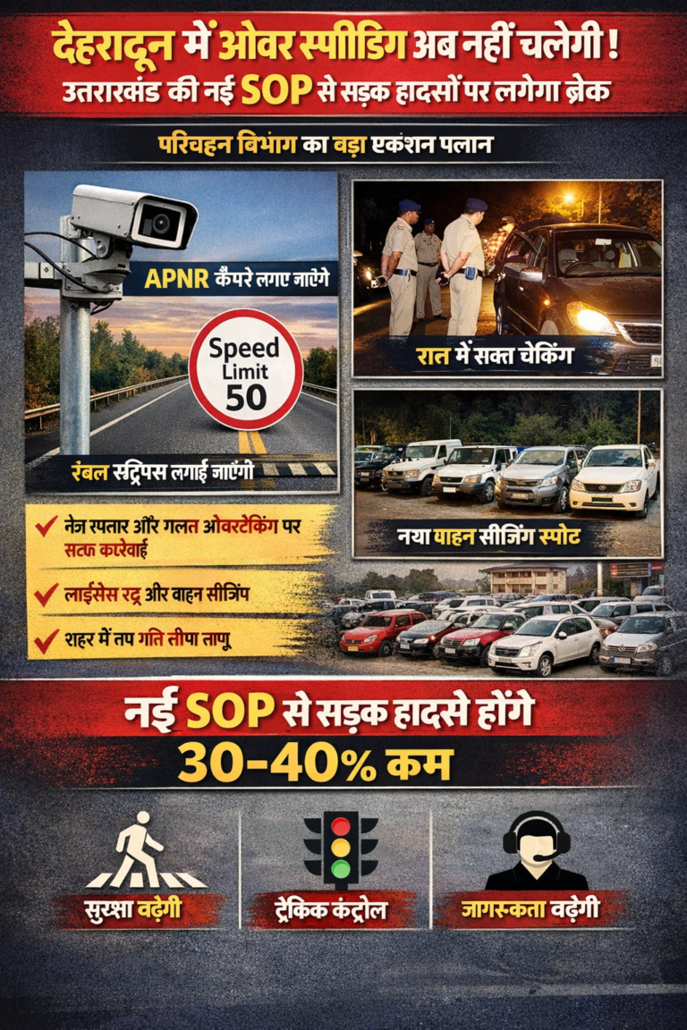 देहरादून में ओवरस्पीडिंग पर लगेगा ब्रेक: नई SOP से सड़क हादसे कम करने की तैयारी…